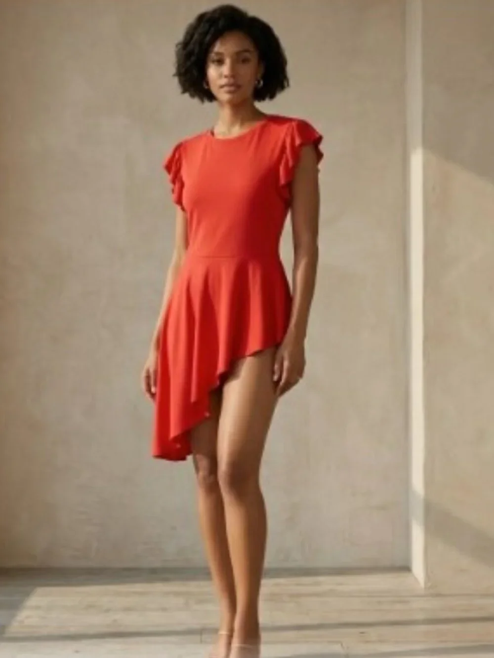 NWOT RED ASYMMETRIC PEPLUM TOP RUFFLE FLUTTER SLEEVE WOMEN'S LARGE NEW